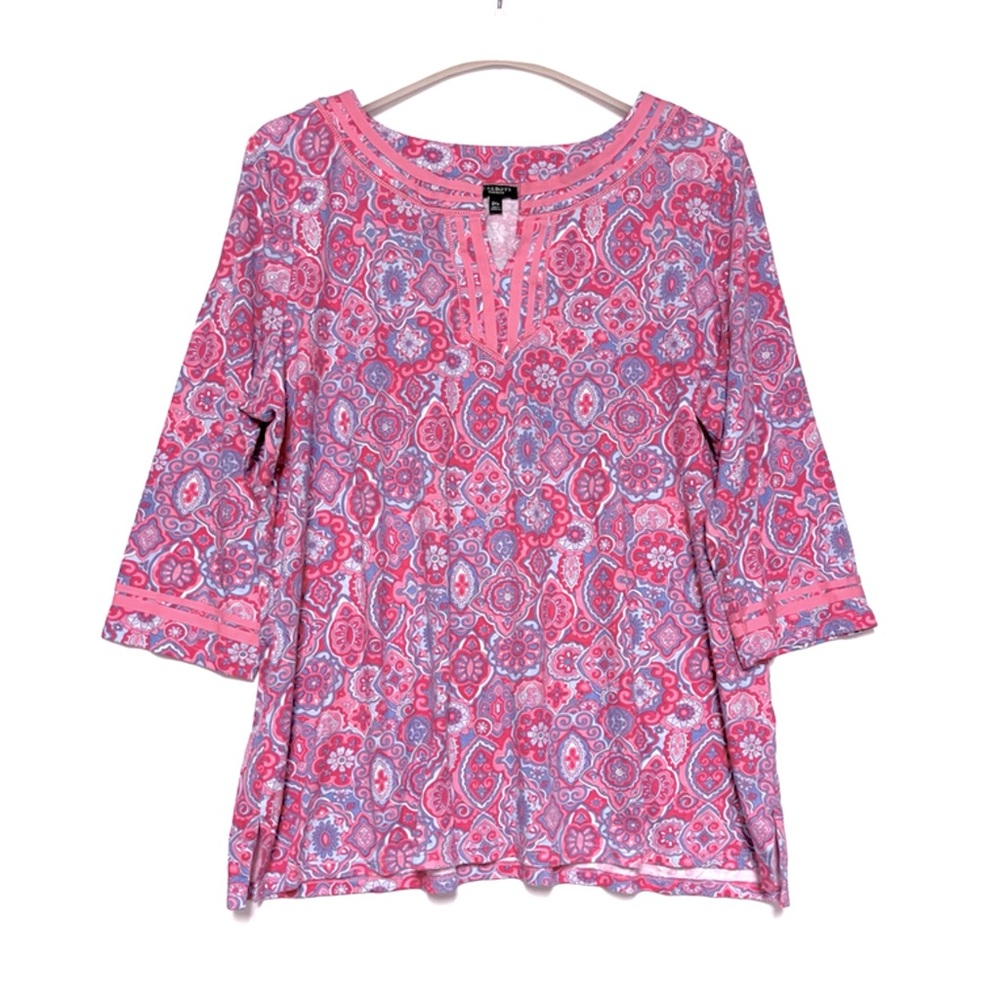 Talbots Tunic Top Petite Plus SZ 2Xp Pink Medallion Print Modal Pima Cotton NWT